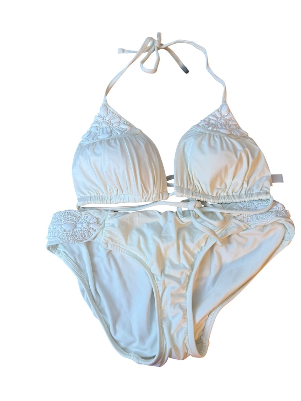 NWOT Badgley Mischka White Beaded String Bikini